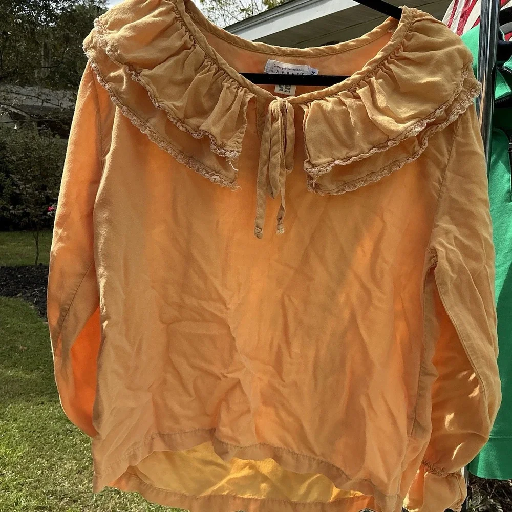 VTG  Compagnie Internationale Express Ruffle Neck Blouse Women's M Peach - Picture 4 of 12